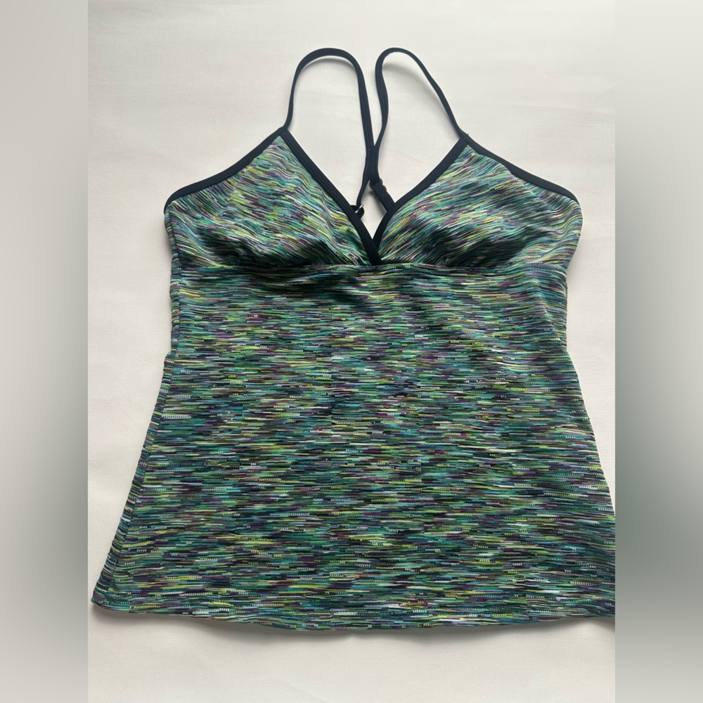 Athleta colorful adjustable strap v neck swim tankini. Size M
